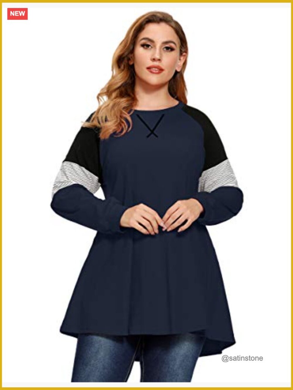 Plus Size Cotton Spandex Pullover Sweatshirt Tunic Long Sleeve - Picture 2 of 7